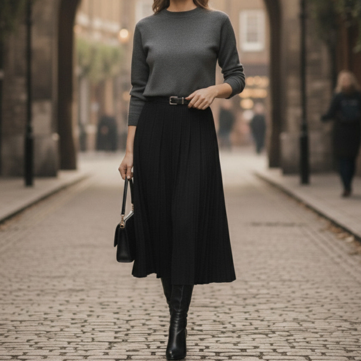 Margaret | Pleated Midi Skirt with Belt