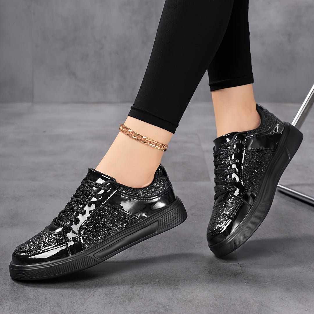 Leonora | Sequin Lace-Up Flat Sneaker