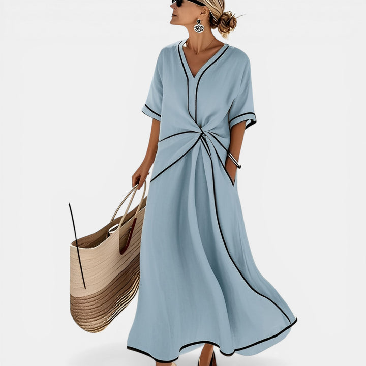 Ramona | Wrap V-Neck Contrast Trim Maxi Dress