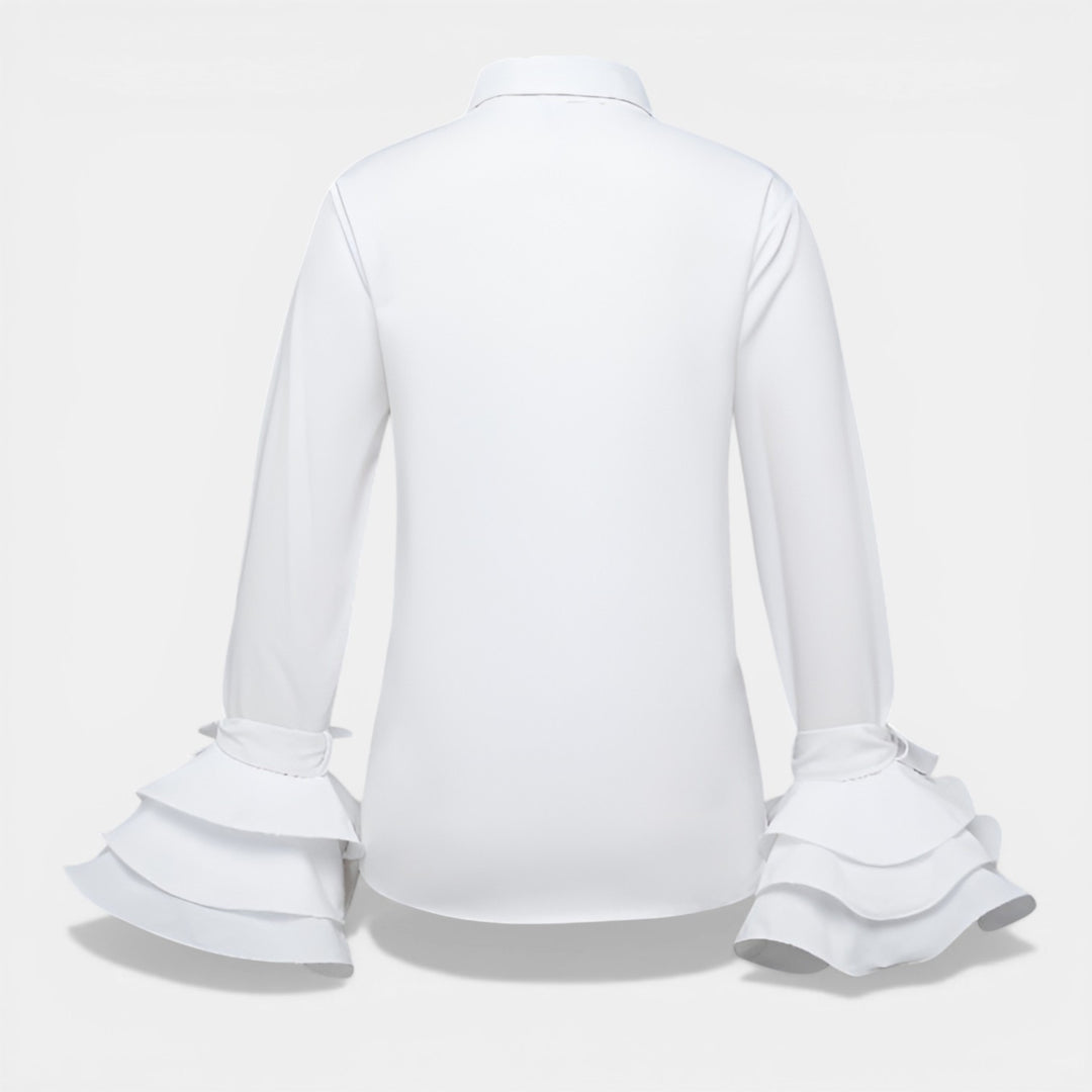 Irene | Long Sleeve Ruffle Cuff Button-Up Blouse
