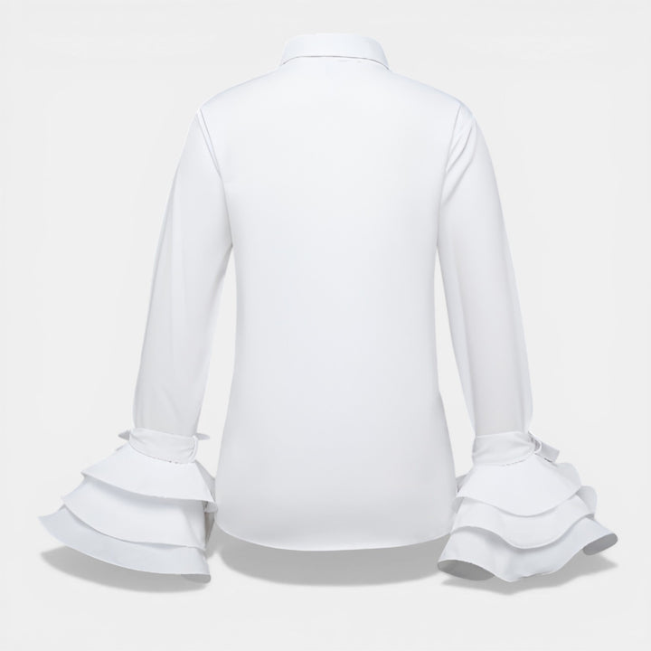 Irene | Long Sleeve Ruffle Cuff Button-Up Blouse