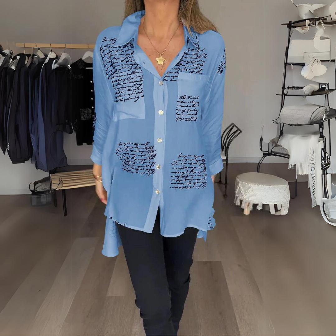Margaret | Printed Long Sleeve Button-Down Shirt