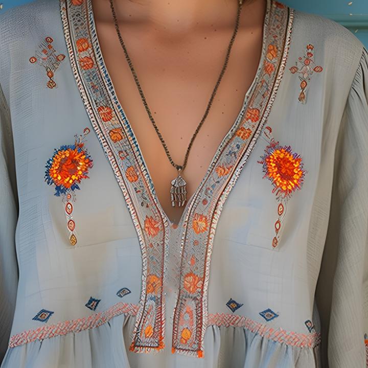 Camille | Boho Embroidered Bell Sleeve Blouse