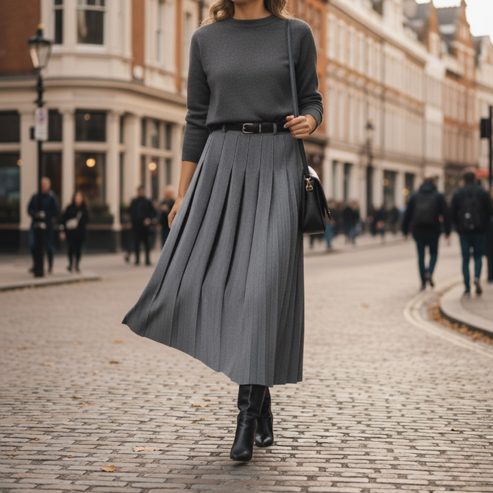 Margaret | Pleated Midi Skirt with Belt