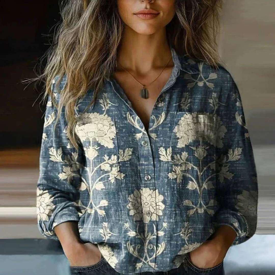 Loretta | Printed Long Sleeve Button-Down Shirt