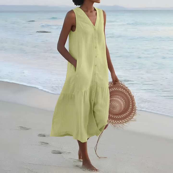 Iris | Sleeveless Button-Front Midi Dress