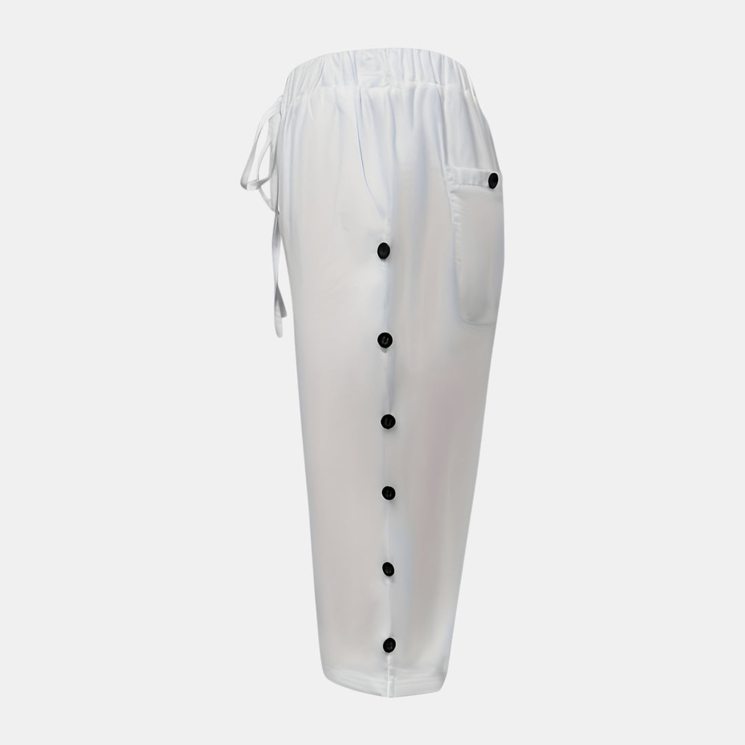 Claudette | Side Button Knee-Length Loose Shorts