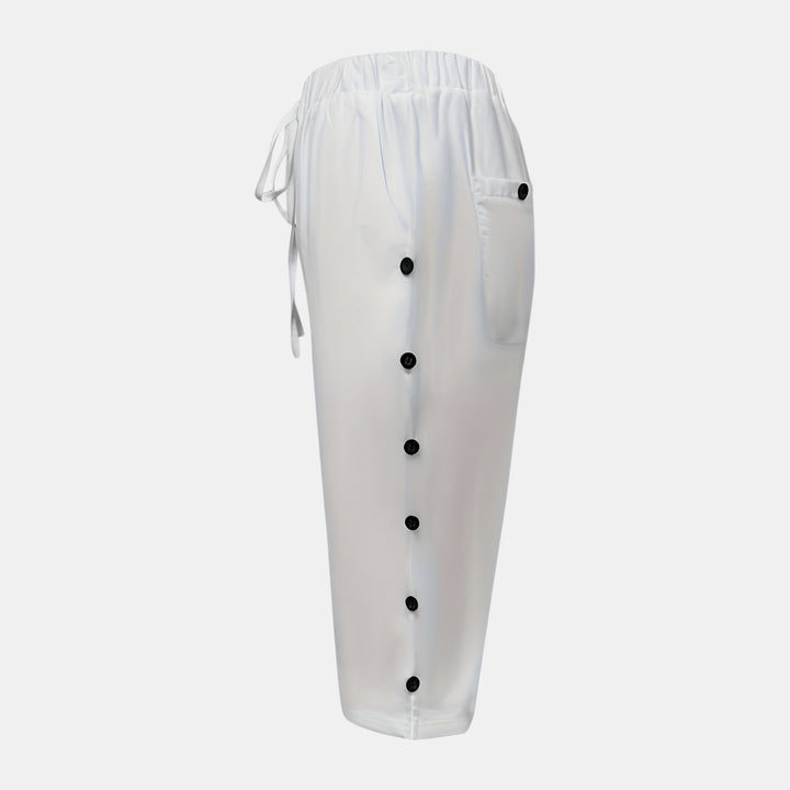 Claudette | Side Button Knee-Length Loose Shorts
