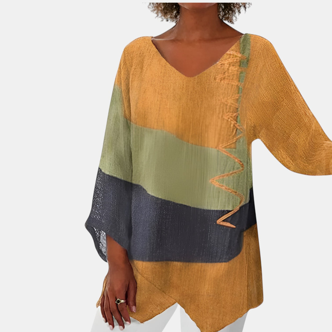 Wanda | Color-Block Tunic Top with Asymmetric Hem