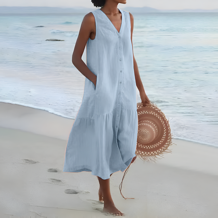 Iris | Sleeveless Button-Front Midi Dress