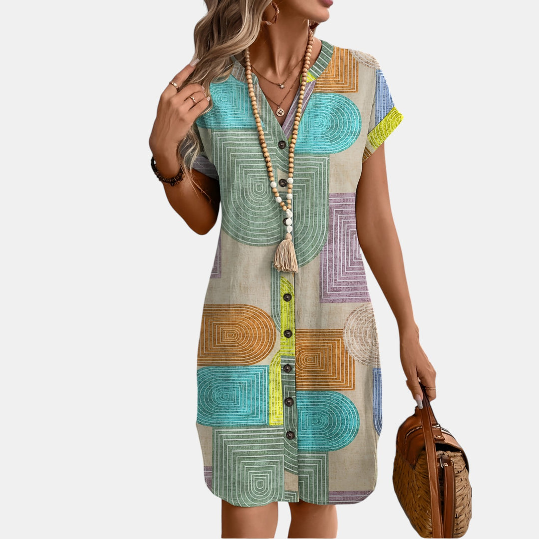Norma | Short Sleeve Midi Dress with Button Placket