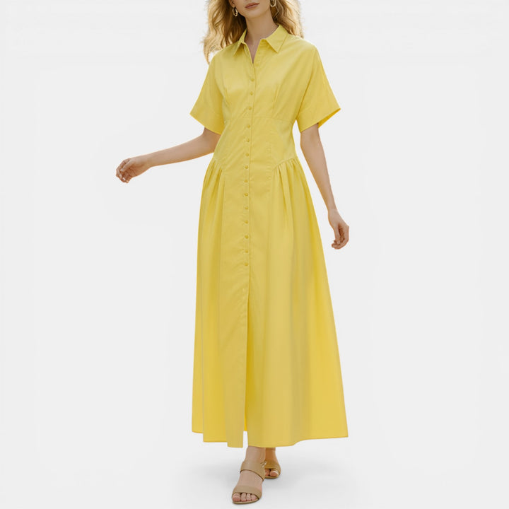 Wanda | Short Sleeve Pleated Midi Shirt Dress