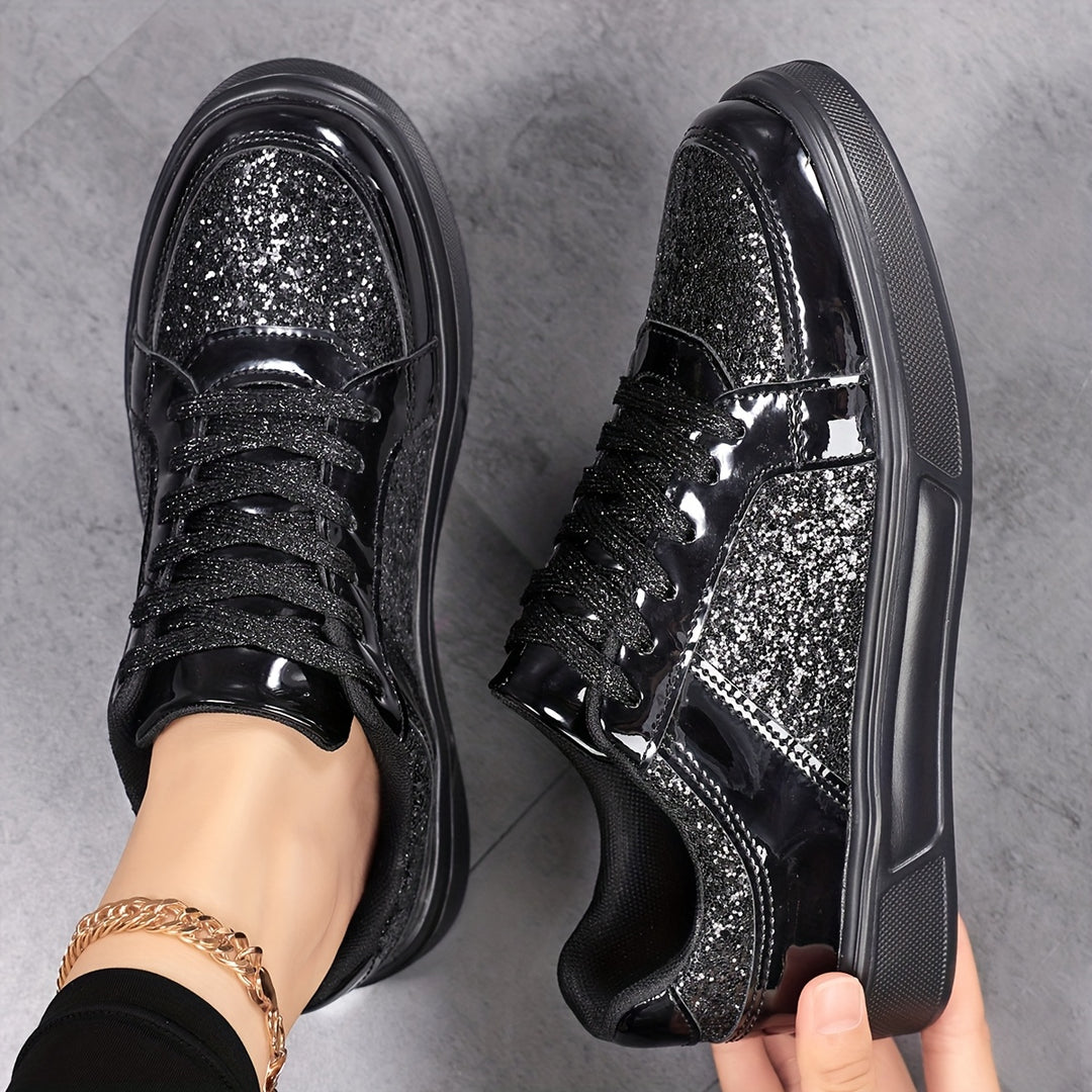 Leonora | Sequin Lace-Up Flat Sneaker