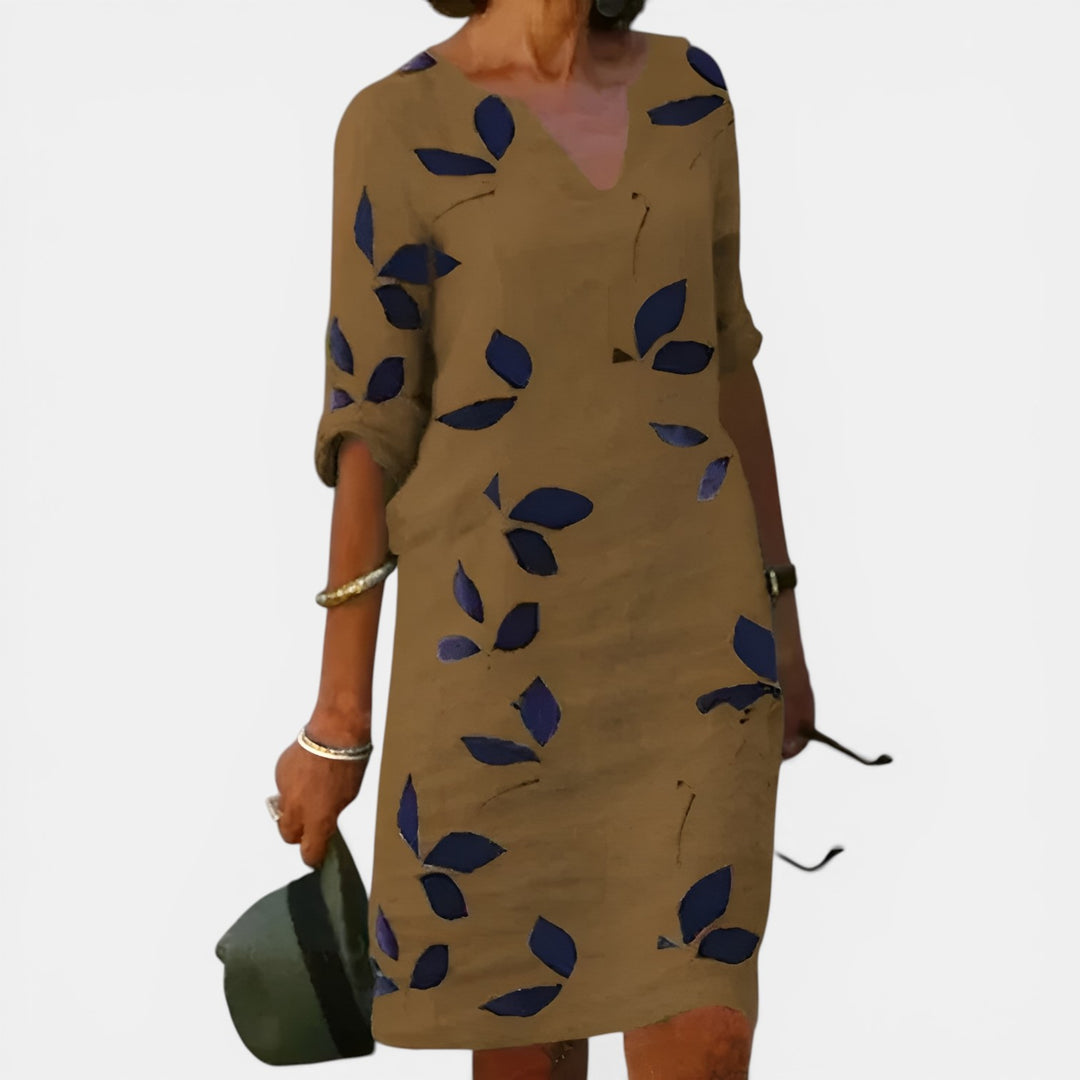Mavis | Knee-Length Leaf Print Dress