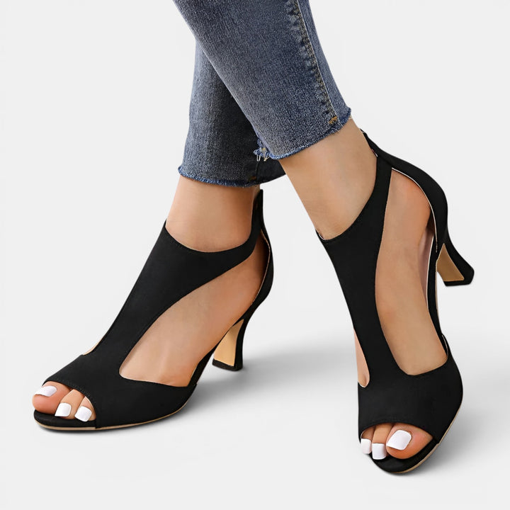 Antoinette | Open Toe Mid-Heel with Ankle Cuff and Back Zip