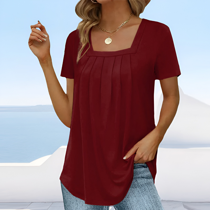 Diane | Square Neck Pleated Short Sleeve Top