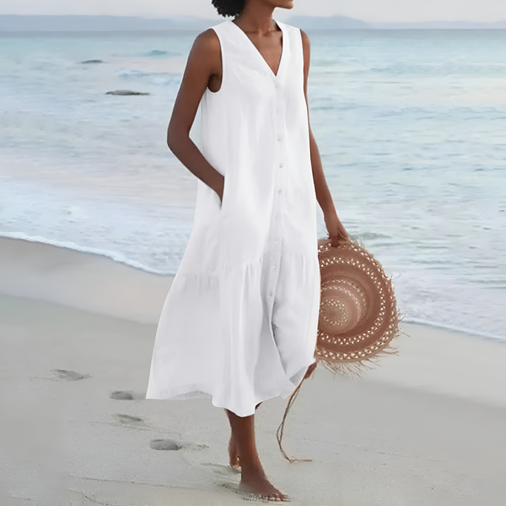 Iris | Sleeveless Button-Front Midi Dress