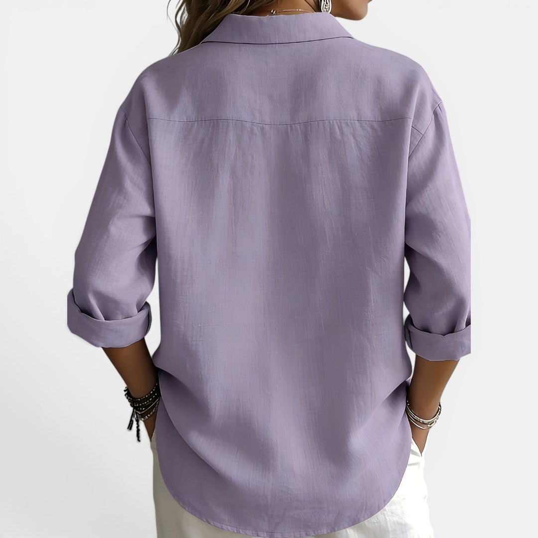 Maxine | Long Sleeve V-Neck Shirt with Partial Button Placket
