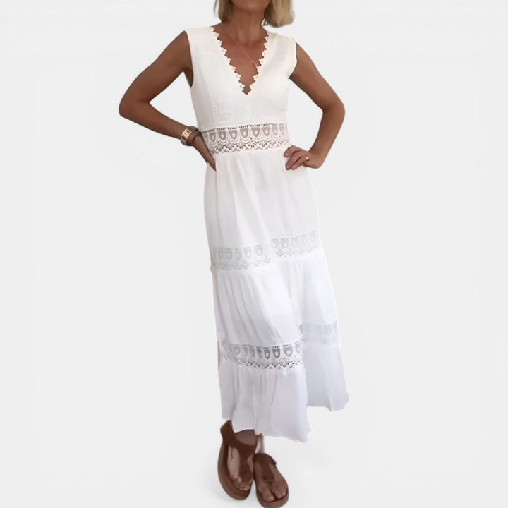 Anita | Lace Panel V-Neck Midi Dress