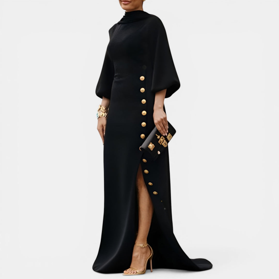 semi formal maxi dress with sleeves Long Sleeve Dressy V-Neck Semi Formal Evening Maxi Dress Gown - GMD001