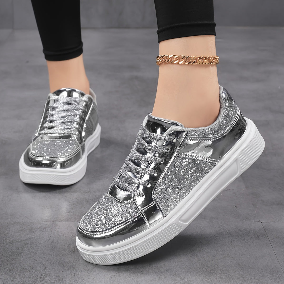 Leonora | Sequin Lace-Up Flat Sneaker