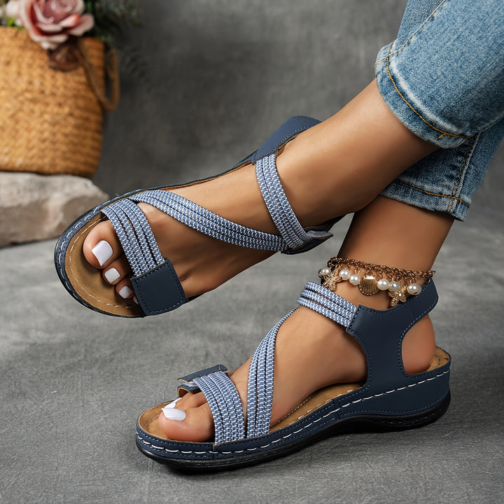 Annette | Open Toe Platform Wedge Sandal with Cross Strap