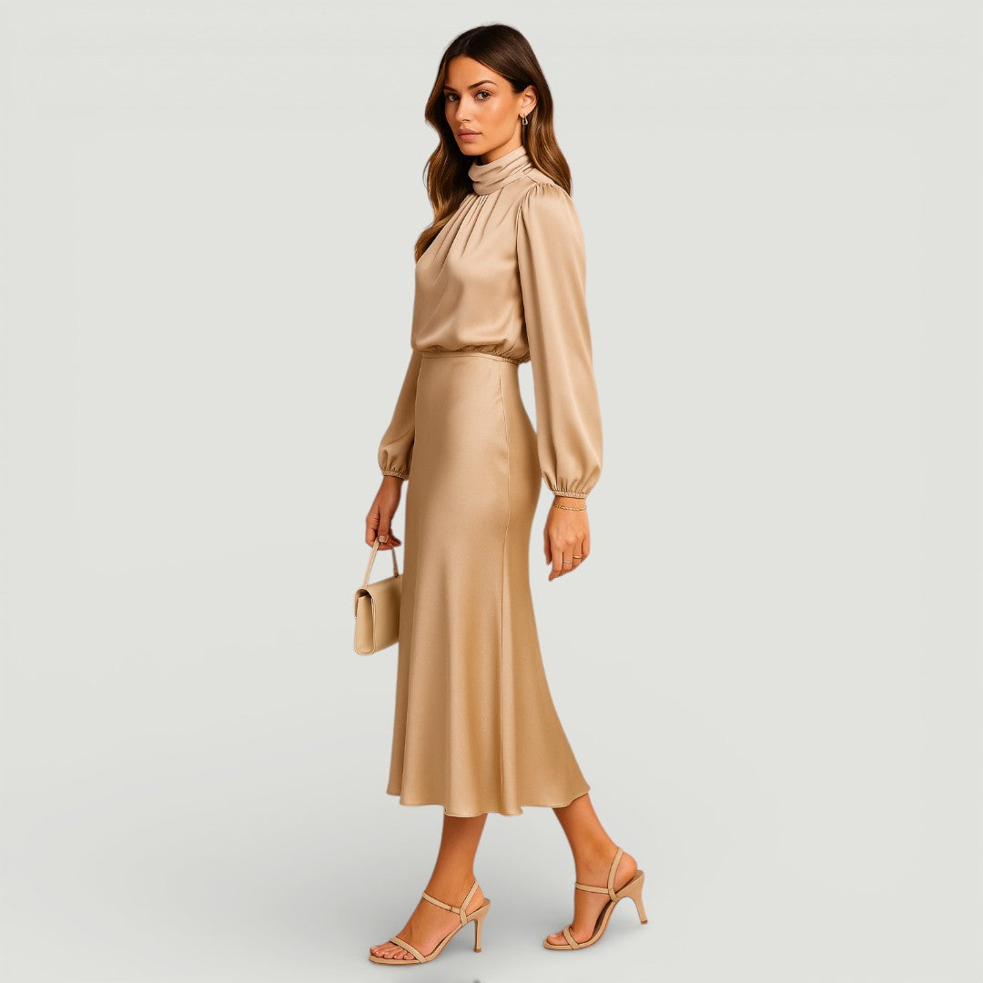 Kriz | Mock Neck Long Sleeve Midi Dress