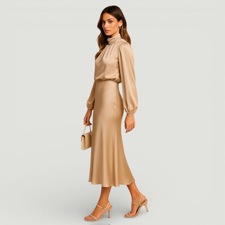 Kriz | Mock Neck Long Sleeve Midi Dress