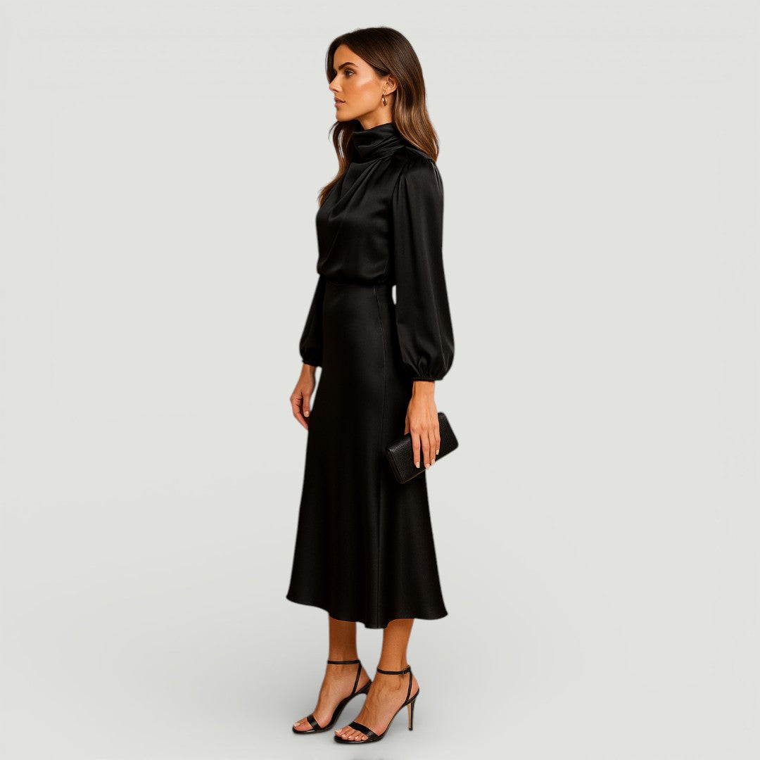 Kriz | Mock Neck Long Sleeve Midi Dress