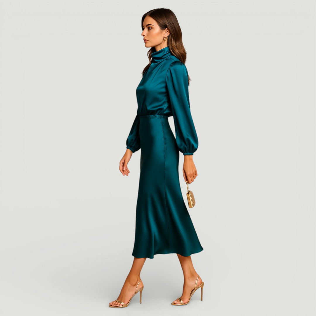 Kriz | Mock Neck Long Sleeve Midi Dress