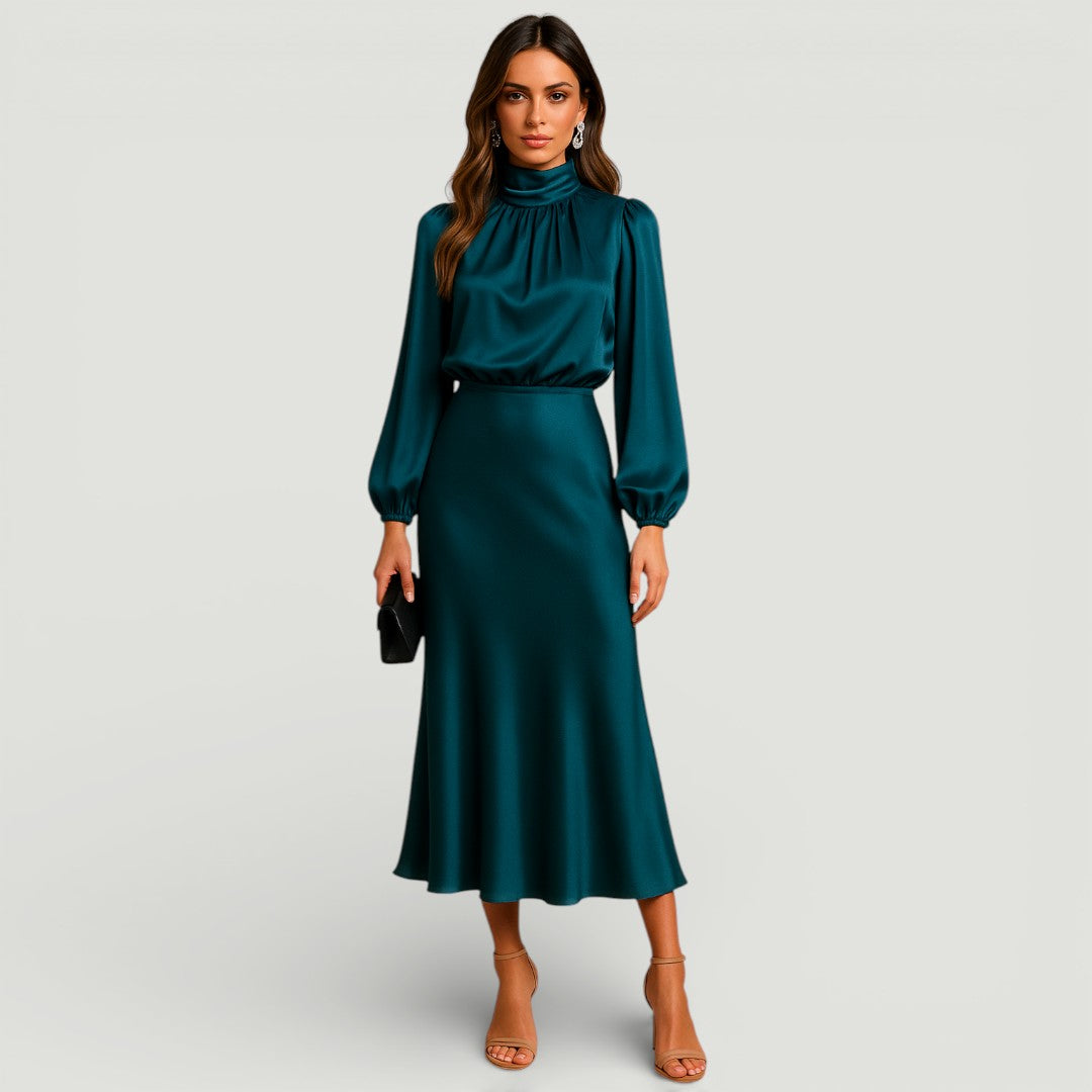 Kriz | Mock Neck Long Sleeve Midi Dress