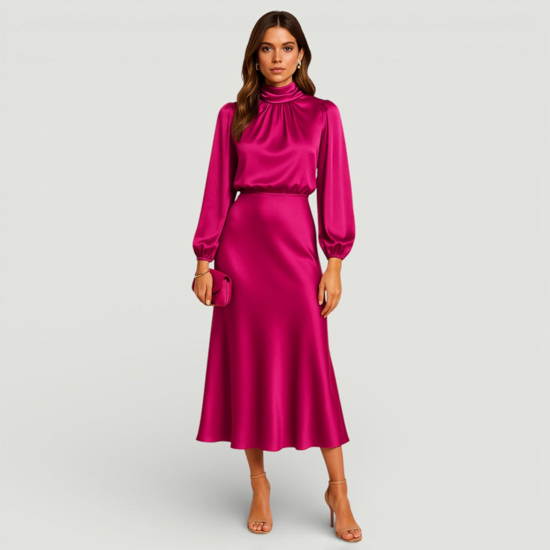 Kriz | Mock Neck Long Sleeve Midi Dress