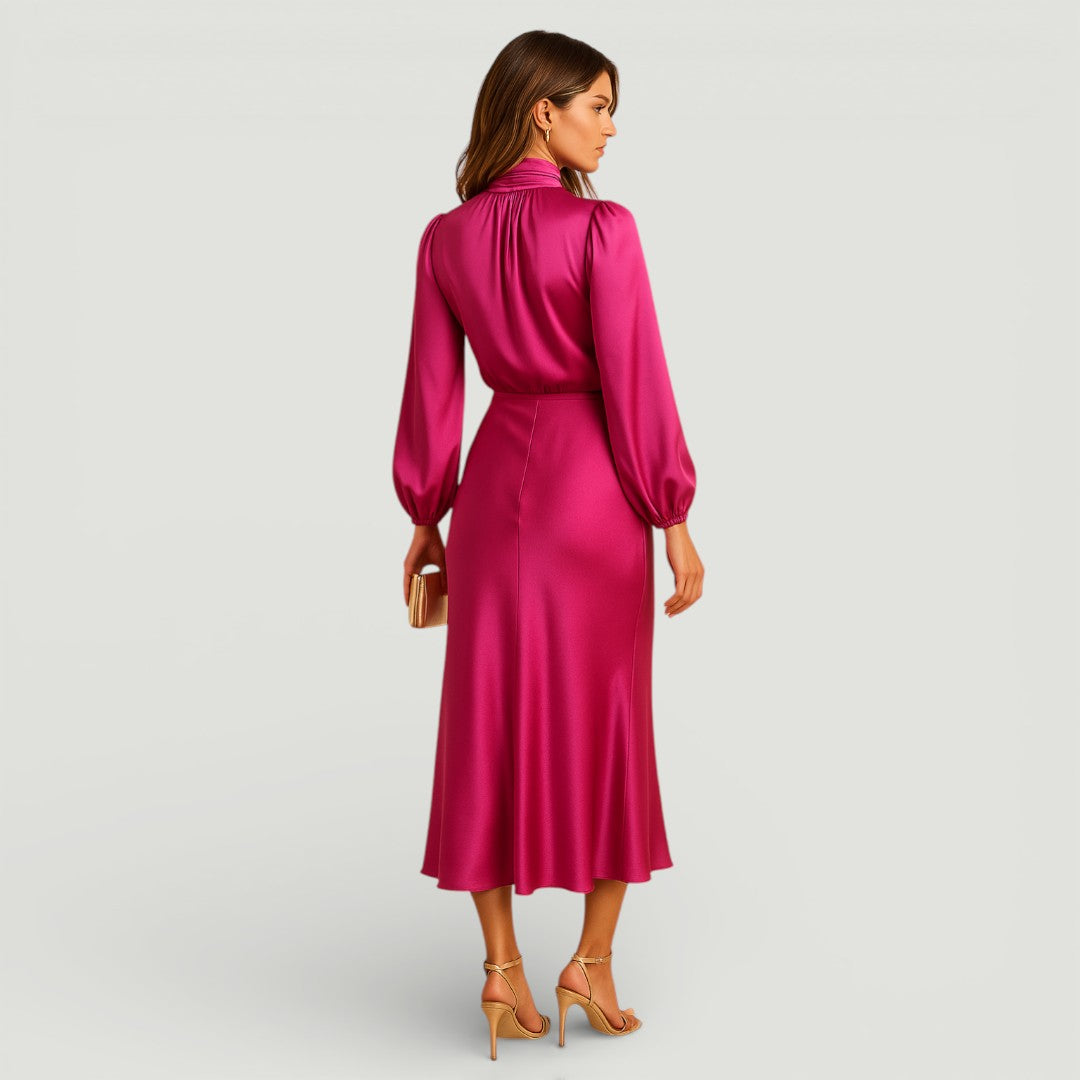 Kriz | Mock Neck Long Sleeve Midi Dress