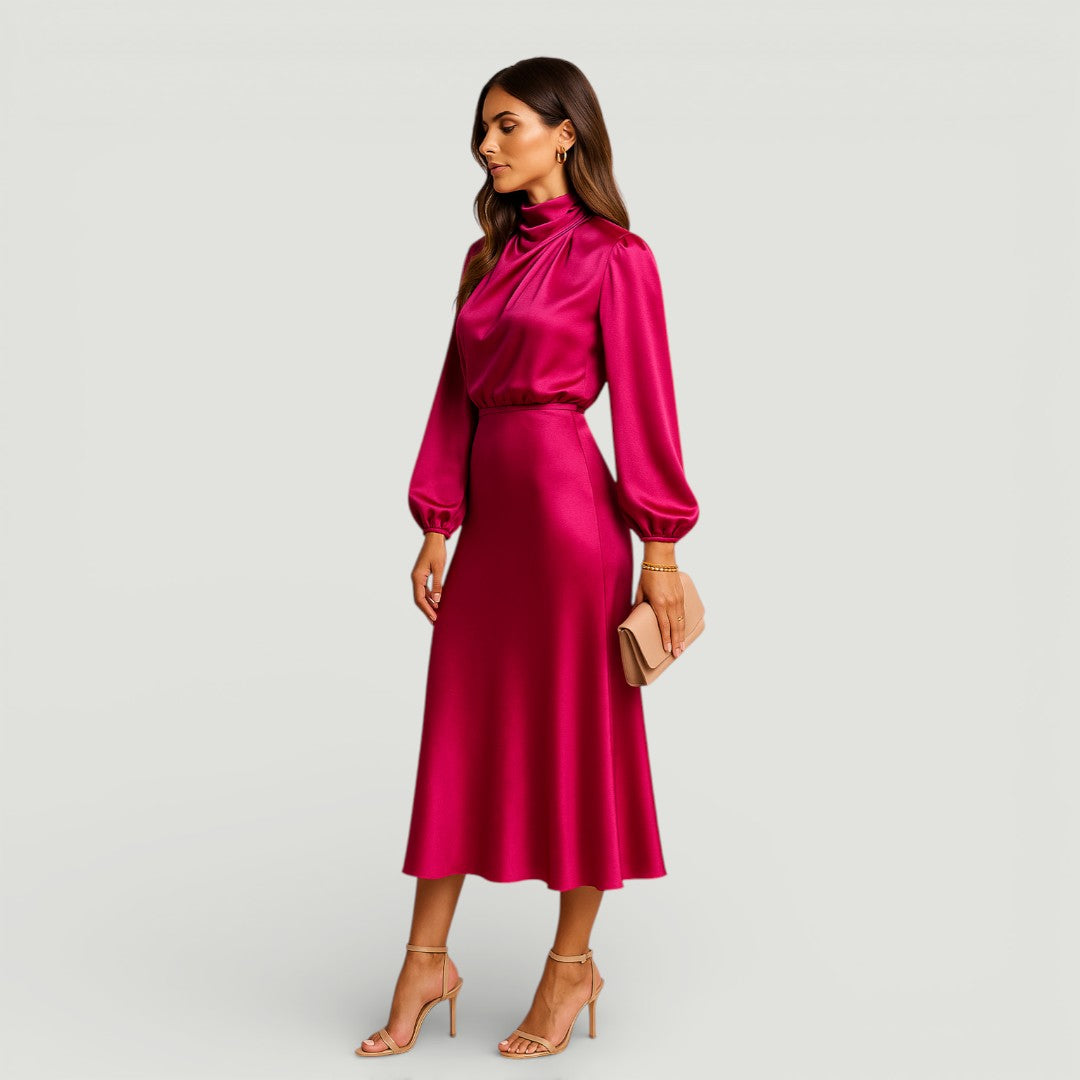Kriz | Mock Neck Long Sleeve Midi Dress