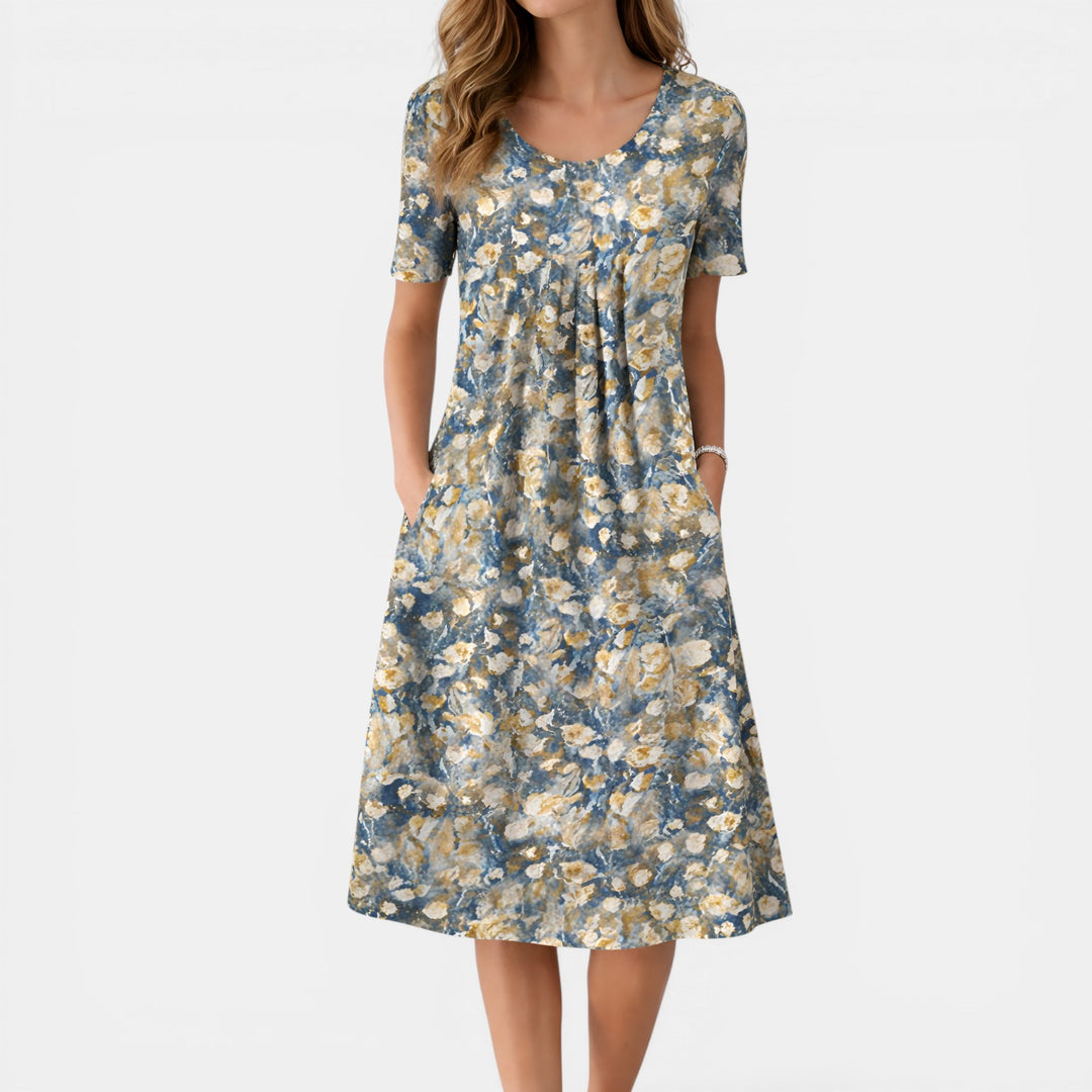 Rose | Floral Print Short Sleeve Midi Dress