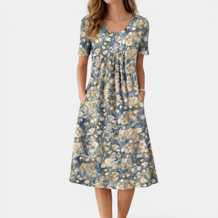 Rose | Floral Print Short Sleeve Midi Dress