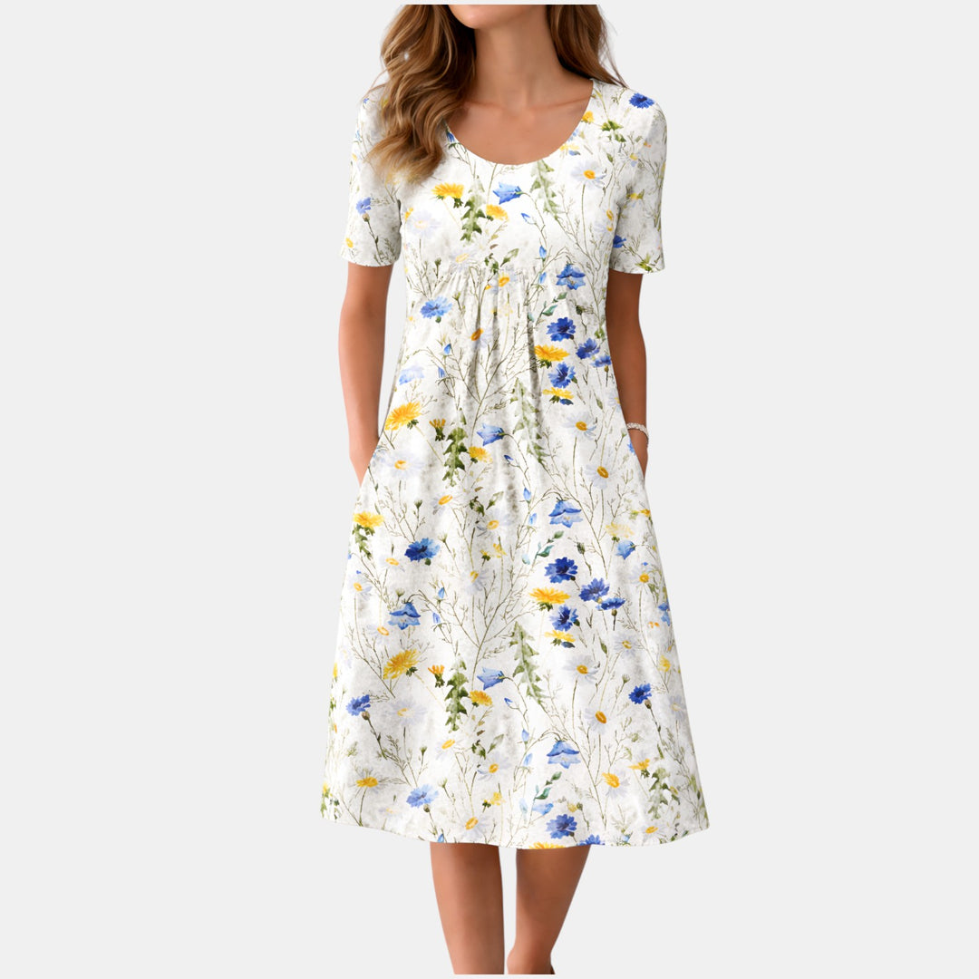 Rose | Floral Print Short Sleeve Midi Dress