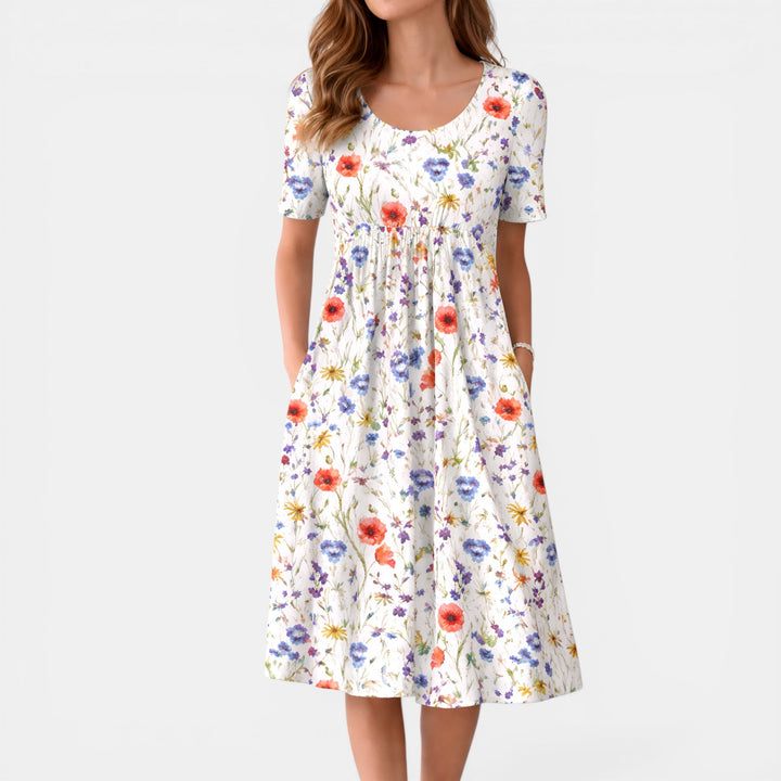 Rose | Floral Print Short Sleeve Midi Dress