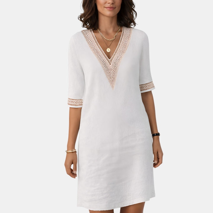 Roberta | V-Neck Crochet Trim Mini Dress