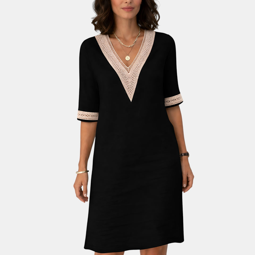 Roberta | V-Neck Crochet Trim Mini Dress
