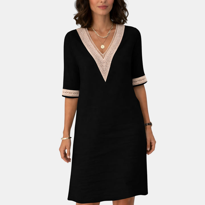 Roberta | V-Neck Crochet Trim Mini Dress