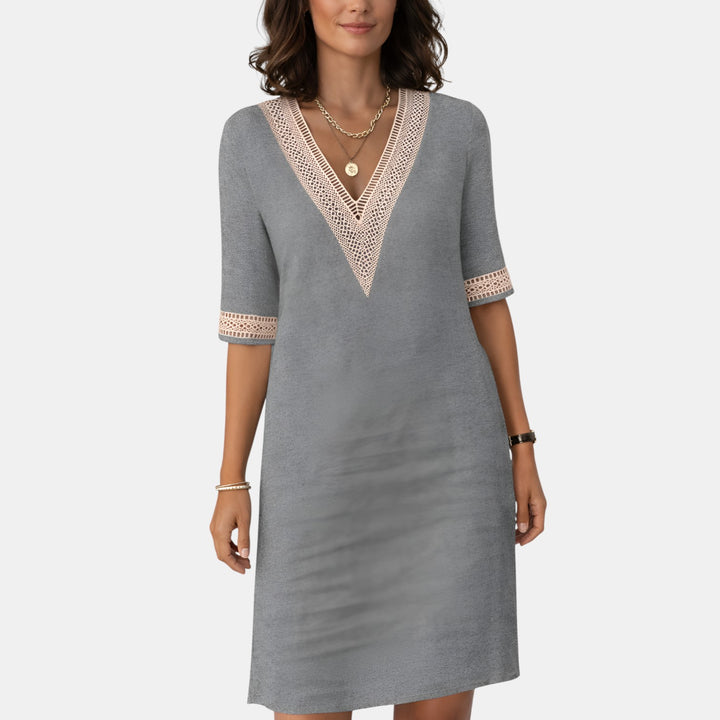 Roberta | V-Neck Crochet Trim Mini Dress