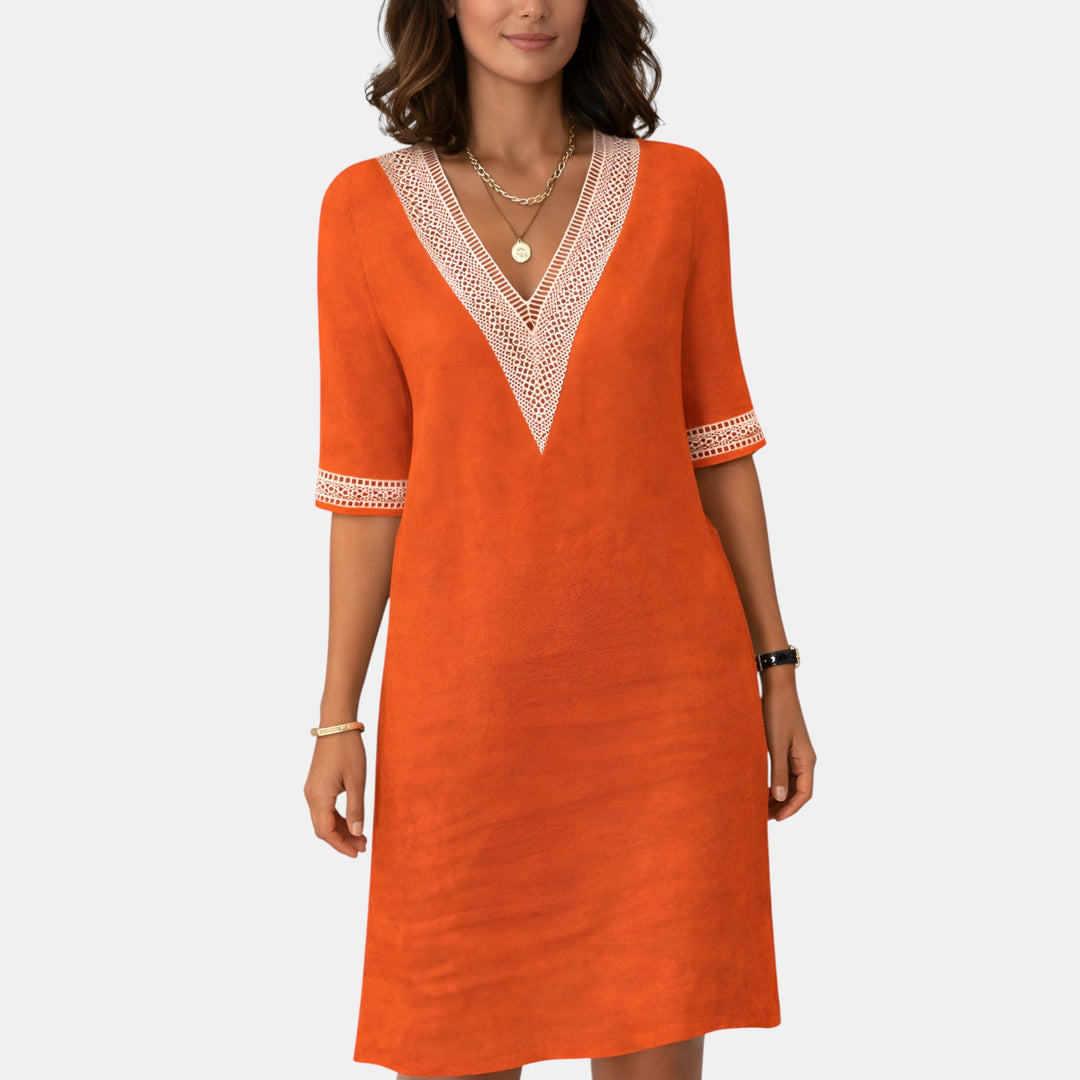 Roberta | V-Neck Crochet Trim Mini Dress