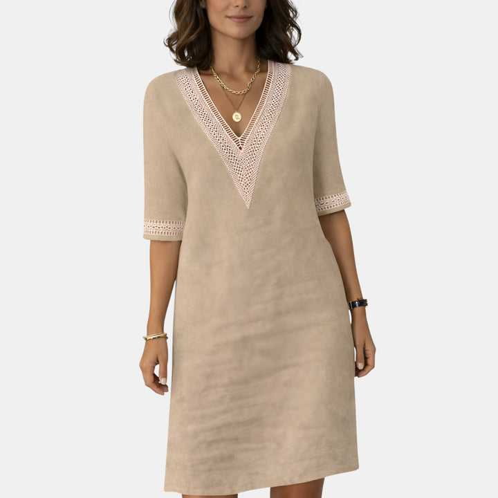 Roberta | V-Neck Crochet Trim Mini Dress