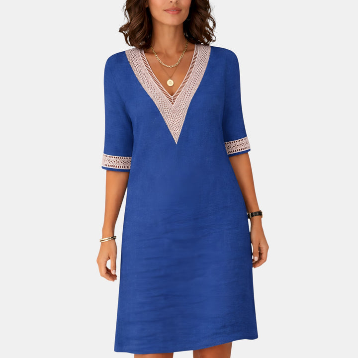 Roberta | V-Neck Crochet Trim Mini Dress