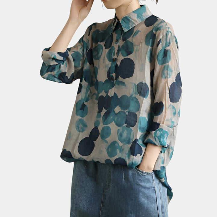 Roseline | Printed Long Sleeve Lapel Tunic Blouse