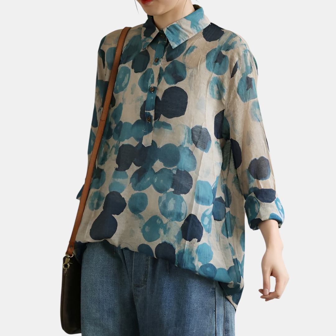 Roseline | Printed Long Sleeve Lapel Tunic Blouse