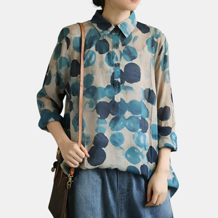 Roseline | Printed Long Sleeve Lapel Tunic Blouse