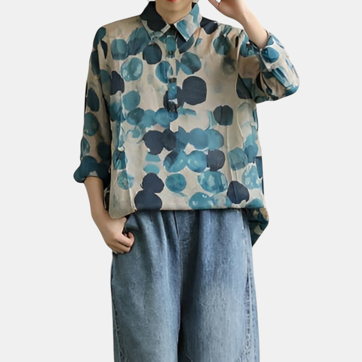 Roseline | Printed Long Sleeve Lapel Tunic Blouse
