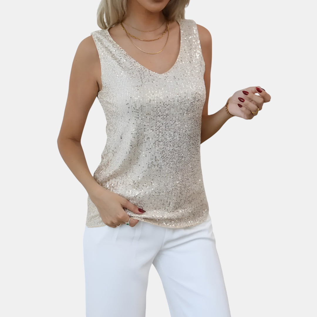 Irene | Sequin Sleeveless V-Neck Top